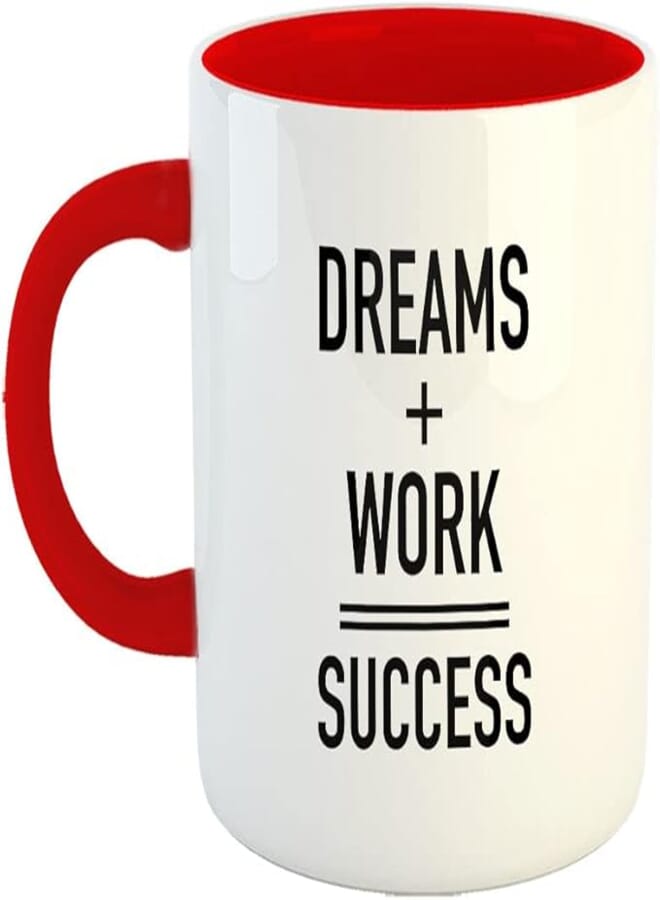 Happu - Printed Ceramic Coffee Mug, Design - Dreams + Work = Success, Best Birthday Gift for Mens, Womens, Boys, Bestfriend, Collegues, Relatives, Employees, Boss, Yourself, 325 ML, 776-3T-RD