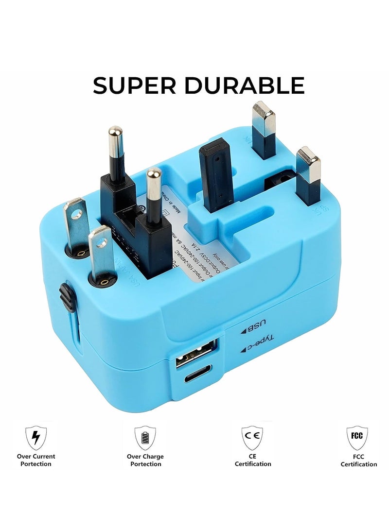 محول سفر عالمي USB / محول سفر عالمي عالمي متعدد الإمكانات ، شاحن قابس حائط تيار متردد 2.4 أمبير من النوع C ومحول سفر منفذ USB-A بقوة 2.4 أمبير للهاتف ، الكمبيوتر المحمول ، الهاتف الخليوي ، الكاميرا ، - Image 2