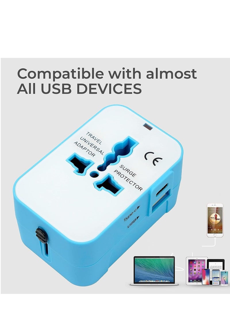 محول سفر عالمي USB / محول سفر عالمي عالمي متعدد الإمكانات ، شاحن قابس حائط تيار متردد 2.4 أمبير من النوع C ومحول سفر منفذ USB-A بقوة 2.4 أمبير للهاتف ، الكمبيوتر المحمول ، الهاتف الخليوي ، الكاميرا ، - Image 3