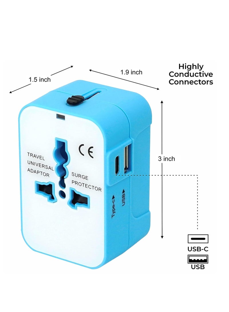 محول سفر عالمي USB / محول سفر عالمي عالمي متعدد الإمكانات ، شاحن قابس حائط تيار متردد 2.4 أمبير من النوع C ومحول سفر منفذ USB-A بقوة 2.4 أمبير للهاتف ، الكمبيوتر المحمول ، الهاتف الخليوي ، الكاميرا ، - Image 4