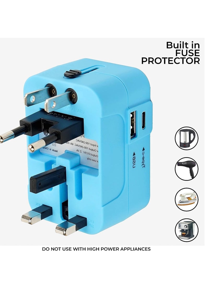 محول سفر عالمي USB / محول سفر عالمي عالمي متعدد الإمكانات ، شاحن قابس حائط تيار متردد 2.4 أمبير من النوع C ومحول سفر منفذ USB-A بقوة 2.4 أمبير للهاتف ، الكمبيوتر المحمول ، الهاتف الخليوي ، الكاميرا ، - Image 1