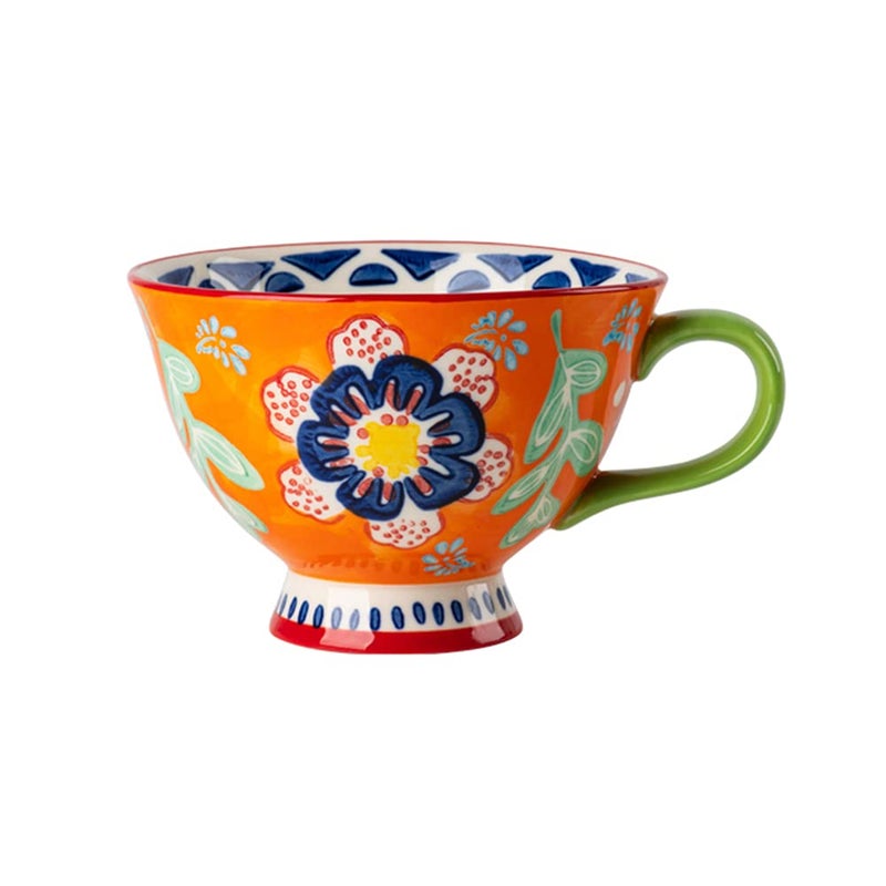 Bicuzat HandPainted Floral Pattern Large Capacity Ceramic Coffee Mug Jumbo Mug Tea Milk Cereal Mug Breakfast Cup for Home Kitchen 14oz