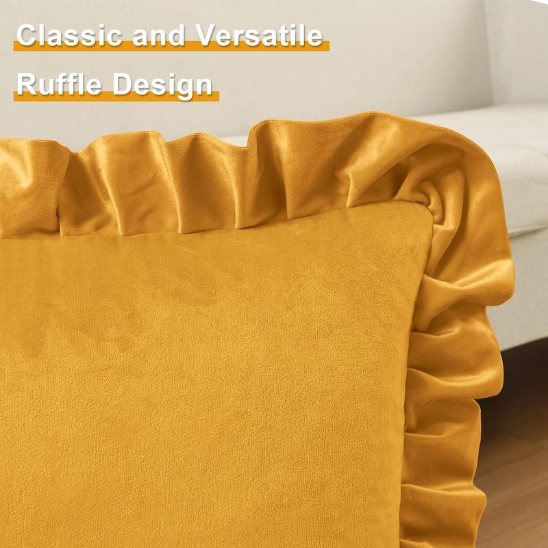 JIUZHEN Gold Velvet Throw Pillow Covers 16x16 for Couch Sofa Livingroom Bed，Pack of 2 Decorative Soild Throw Pillow Covers with Ruffles - Image 3