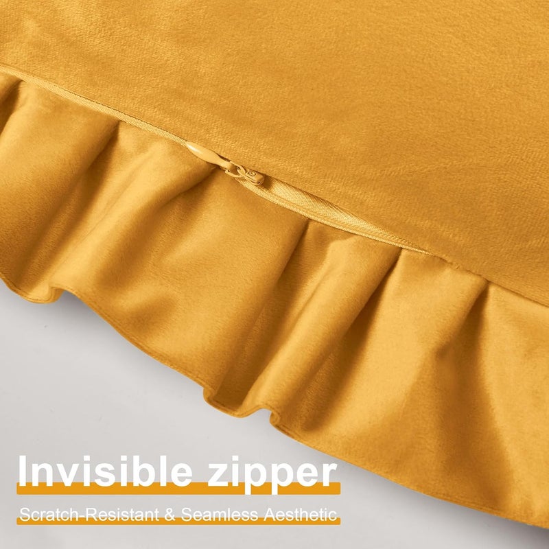 JIUZHEN Gold Velvet Throw Pillow Covers 16x16 for Couch Sofa Livingroom Bed，Pack of 2 Decorative Soild Throw Pillow Covers with Ruffles - Image 4