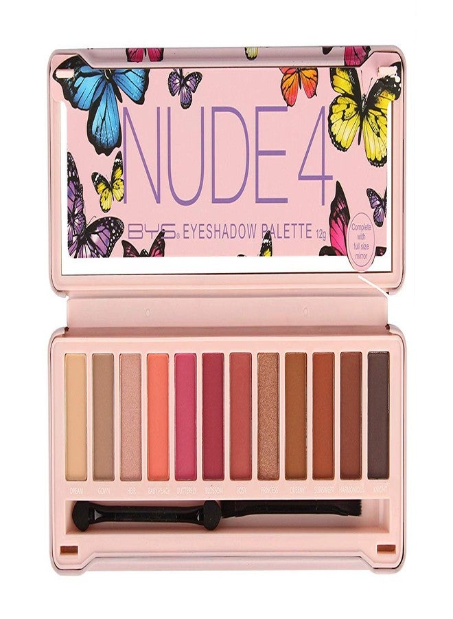 BYS Nude 4 Eyeshadow Palette, 12 Color Collection in Tin Kit with Mirror - Highly Pigmented Matte & Metallic Shades - Image 1