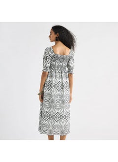 FAV Printed A-Line Midi Dress with Shirred Detail and Short Sleeves  - Image 3