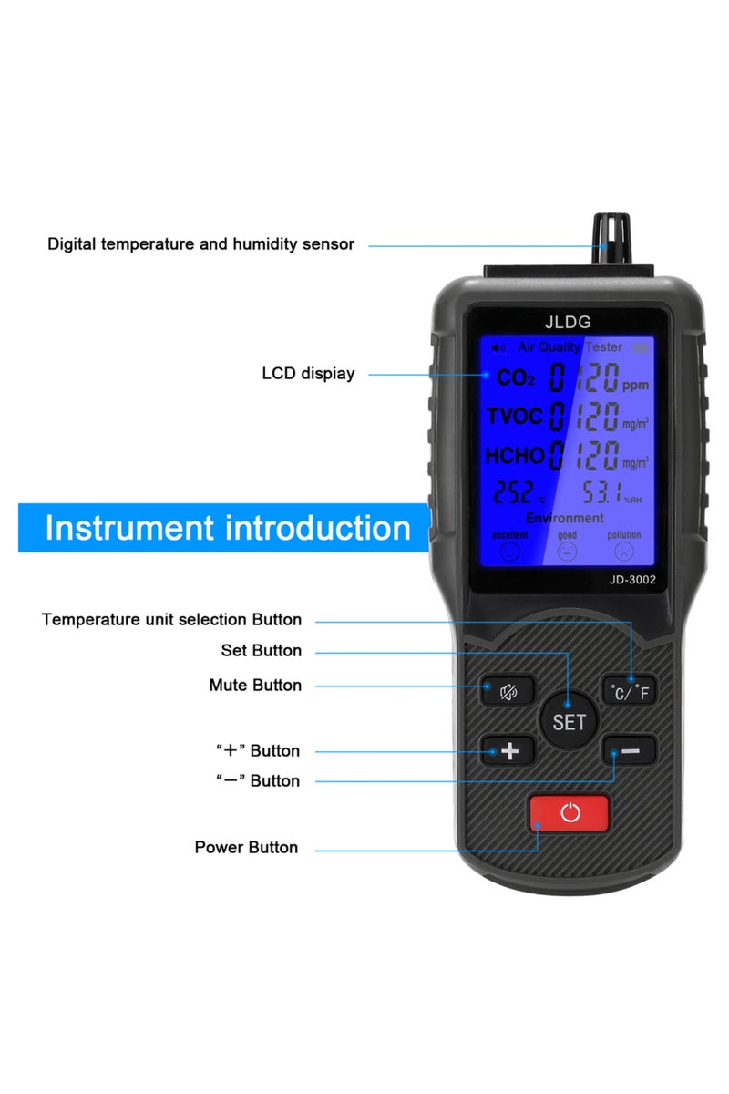 إيروريكس جهاز اختبار جودة الهواء 8 في 1، مقياس ثاني أكسيد الكربون، محلل غاز، مستشعر ثاني أكسيد الكربون، مقياس المركبات العضوية المتطايرة، مستشعر ثاني أكسيد الكربون، مقياس درجة الحرارة... - Image 4