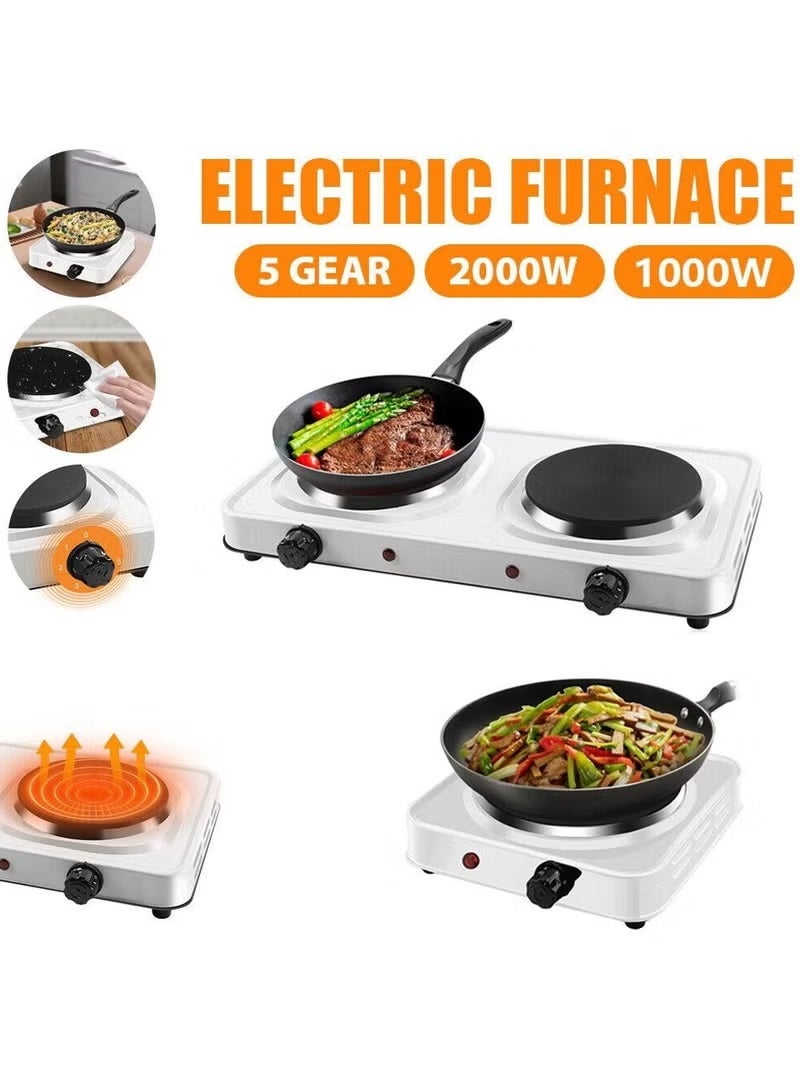 Denx Portable Dual Burner Electric Hot Plate 2000W with Cast Iron Plates, Adjustable Temperature Knobs, Overheat Safety, Compact Cooker for Home, Outdoor, Camping & Travel Cooking - Image 3