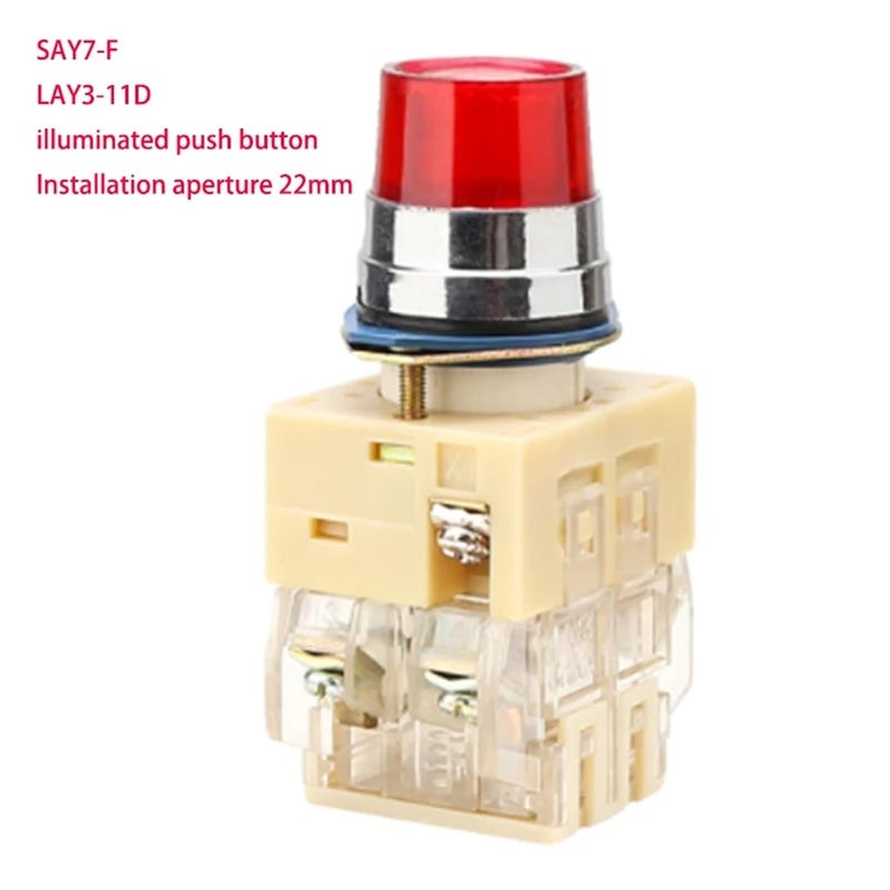 Red 6 3V Power Supply Start Stop Self Reset Light Button Switch 22mm SAY7 F LAY3 11D 1 NO NC - Image 4