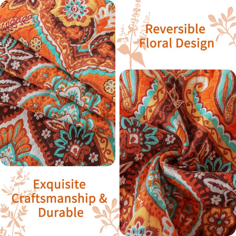 VAPUTAR Cotton Quilts Queen Size, Queen Quilt Bedding Set with Bohemian Damask Pattern-3 Pieces Lightweight Soft Bedspread Queen Size Coverlet (90 * 98 in) Suitable for All Season (Light Orange) - Image 4