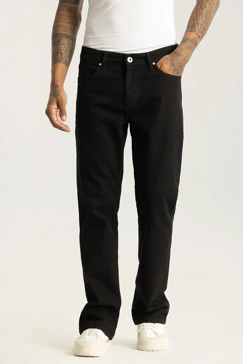 SNITCH Black Solid Straight Fit Casual Jeans