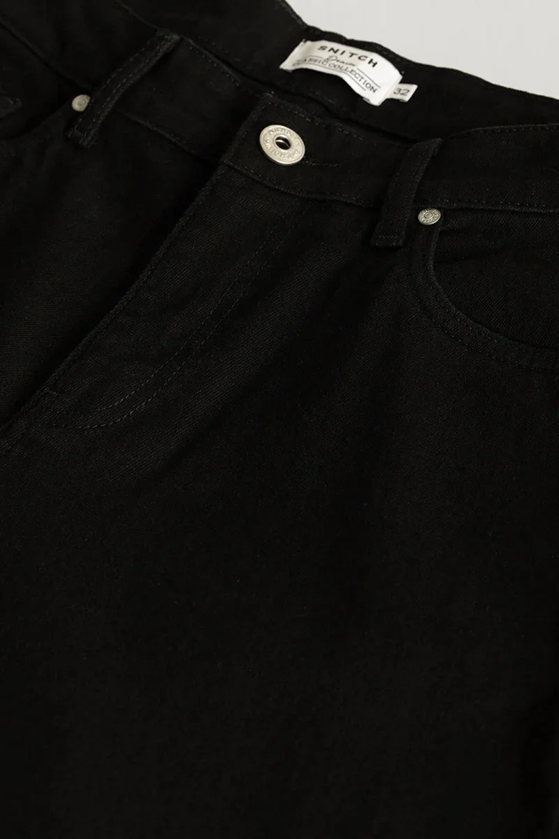 SNITCH Black Solid Straight Fit Casual Jeans