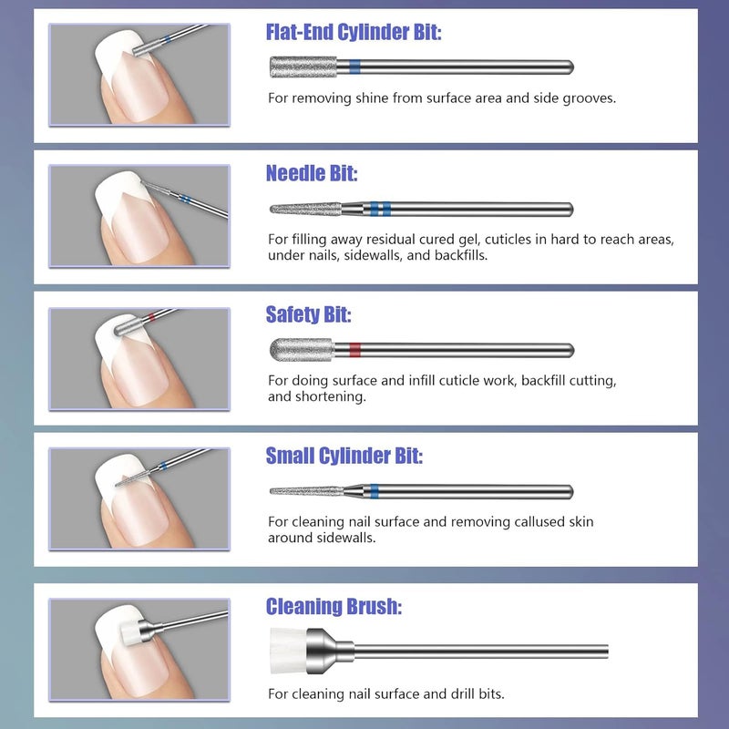 Depvko Nail Drill Bits 20Pcs, 3/32'' Ceramic Carbide Drill Bits for Nails, Nail Bits for Nail Drill, Nail Drill Bit Set for Cuticle Remover Manicure Pedicure (20Pcs) - Image 4