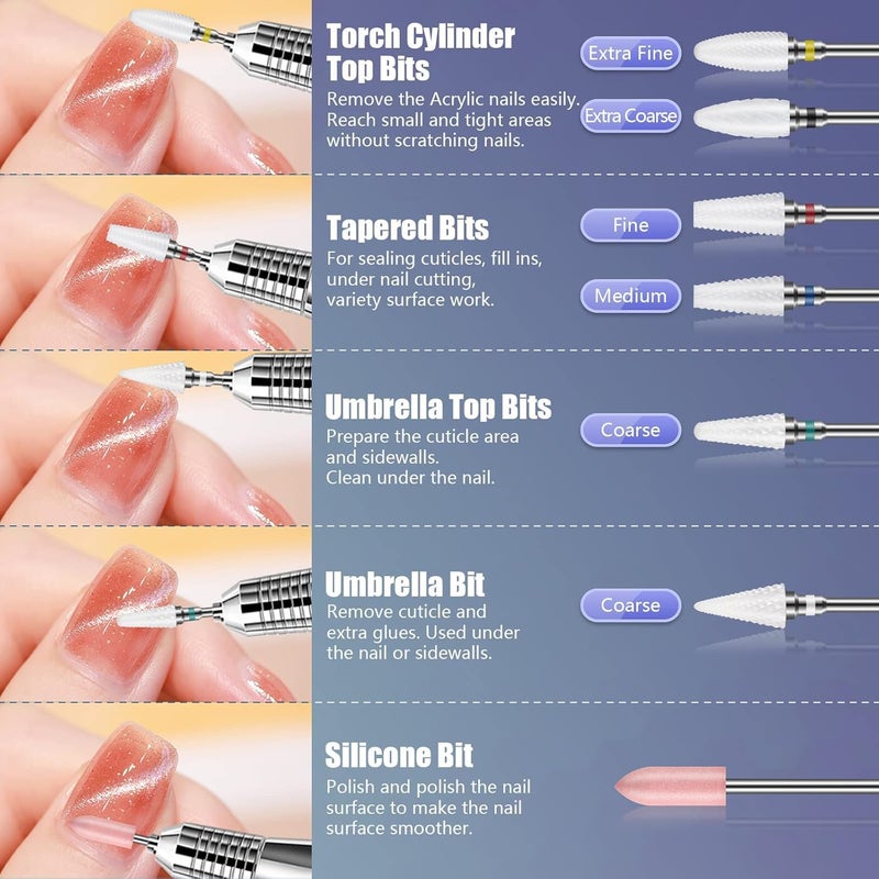 Depvko Nail Drill Bits 20Pcs, 3/32'' Ceramic Carbide Drill Bits for Nails, Nail Bits for Nail Drill, Nail Drill Bit Set for Cuticle Remover Manicure Pedicure (20Pcs) - Image 5