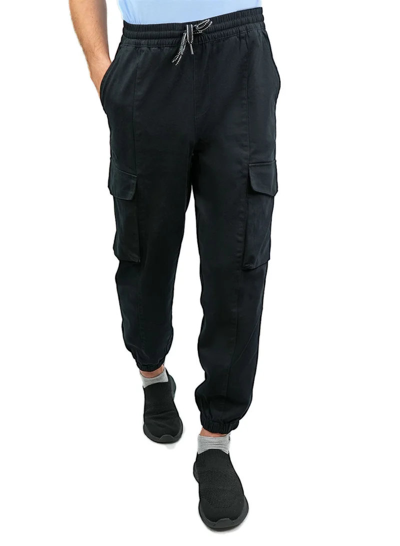 GIORDANO Men's Khaki Pants: Relax Fit, Elastic Waist, Stretch Twill