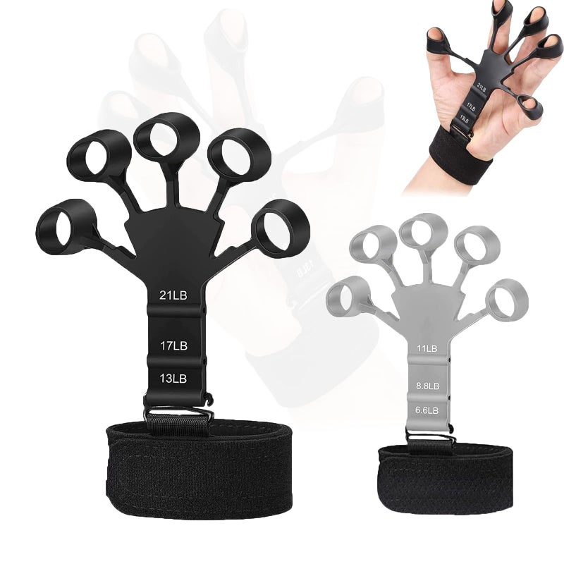 Kairsya 2pcs The Gripster wrist exerciser strengthener finger extension exerciser finger resistance bands Exercise your FINGERS,HANDS, WRISTS and FOREARMS Enhance Your Hand Power and Relieve Pain (Black+Grey) - Image 1