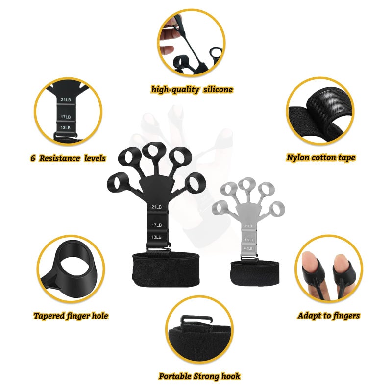Kairsya 2pcs The Gripster wrist exerciser strengthener finger extension exerciser finger resistance bands Exercise your FINGERS,HANDS, WRISTS and FOREARMS Enhance Your Hand Power and Relieve Pain (Black+Grey) - Image 5