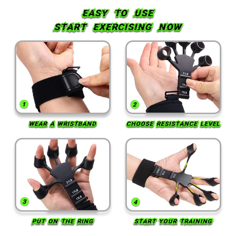 Kairsya 2pcs The Gripster wrist exerciser strengthener finger extension exerciser finger resistance bands Exercise your FINGERS,HANDS, WRISTS and FOREARMS Enhance Your Hand Power and Relieve Pain (Black+Grey) - Image 4