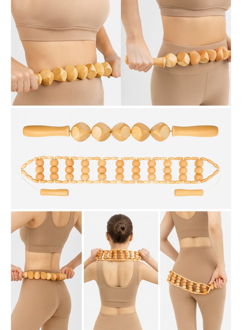 Squarecircle 6 in 1 Wood Therapy Massage Tools, Maderoterapia kit, Wood Therapy Set, Lymphatic Drainage Massager, Wooden Gua Sha Tools, for Full Body Muscle Sore Relief，Wooden Massager Roller Rope for Body Shaping Anti Cellulite - Image 3