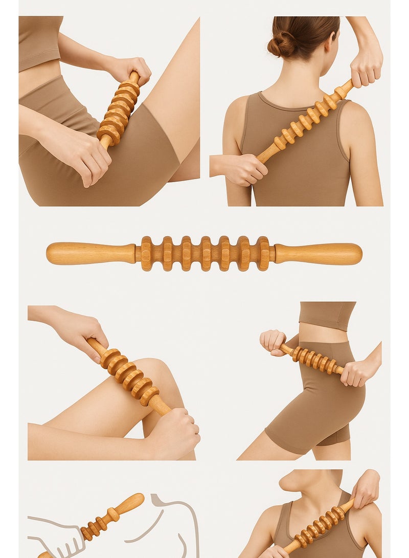 Squarecircle 6 in 1 Wood Therapy Massage Tools, Maderoterapia kit, Wood Therapy Set, Lymphatic Drainage Massager, Wooden Gua Sha Tools, for Full Body Muscle Sore Relief，Wooden Massager Roller Rope for Body Shaping Anti Cellulite - Image 4