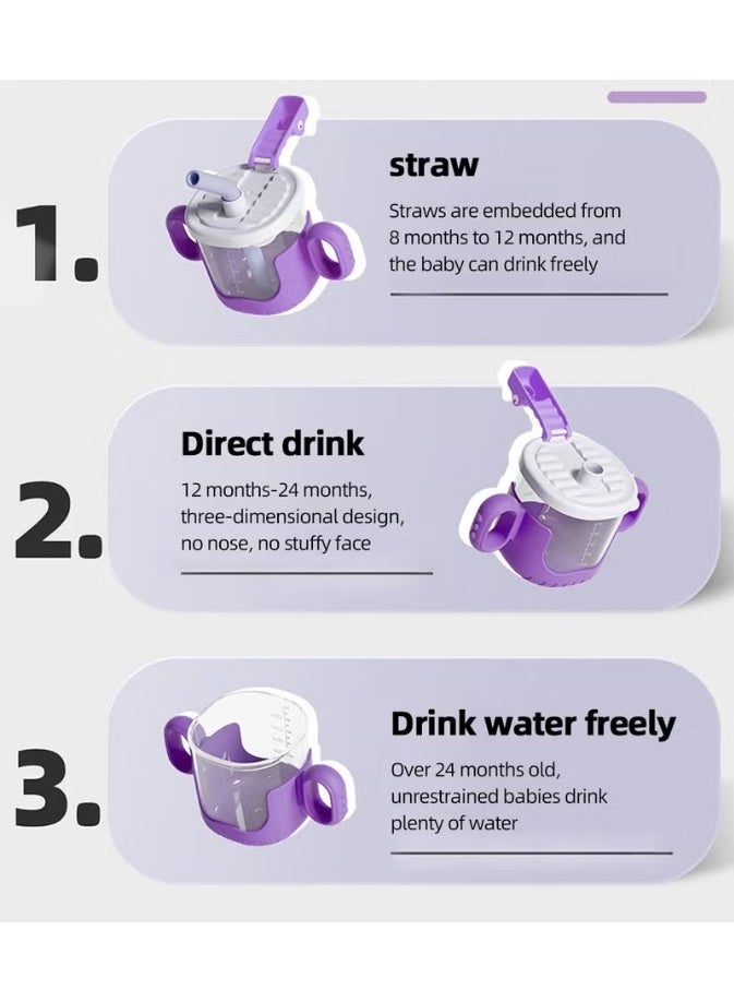 HOOKOR 2PCS Baby Sippy Cup with Straw, Silicone Straw Cup + Trainer Cup with Deflector Cap for Boys Girls Child Drinking Water, Spill Proof Sippy Cups with Double Handles for Easy Grip, 150ml+300ml - Image 3