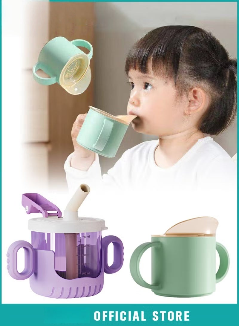 HOOKOR 2PCS Baby Sippy Cup with Straw, Silicone Straw Cup + Trainer Cup with Deflector Cap for Boys Girls Child Drinking Water, Spill Proof Sippy Cups with Double Handles for Easy Grip, 150ml+300ml - Image 1