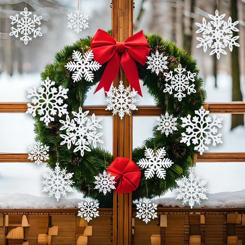 kockuu 49Pcs Christmas Ornaments Snowflake Decorations Clearance - White Glitter Christmas Ornaments Hanging Snowflakes for Winter Christmas Tree Wall Ceiling Window Ornaments - Image 4