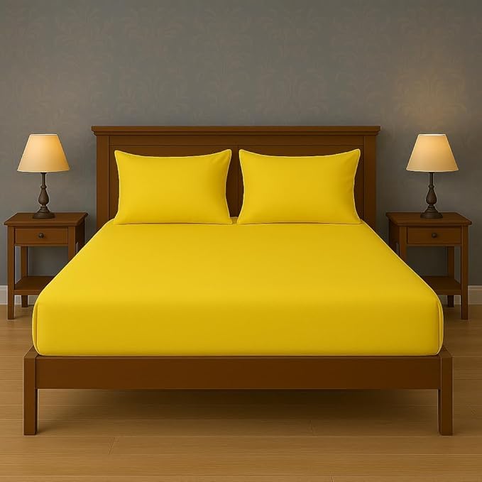 Luxury cotton Yellow Bedding Set with Fitted Sheet and Pillowcases, Modern Bedroom Decor, Cotton Blend Bed Linen, bed120 cm * 200 cm