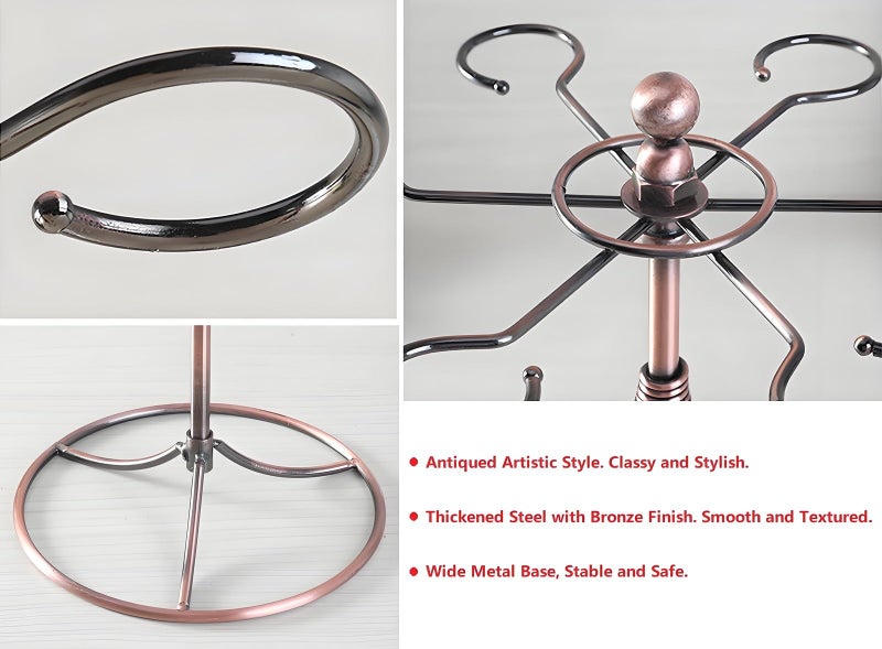 GeLive Bronze Wine Glass Holder Stand, Antiqued Countertop Freestanding Stemware Drying Rack, Artistic Tabletop Glass Display Hanger With 6 Hooks for Home and Bar Storage - Image 4