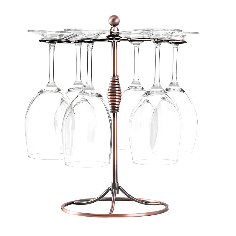 GeLive Bronze Wine Glass Holder Stand, Antiqued Countertop Freestanding Stemware Drying Rack, Artistic Tabletop Glass Display Hanger With 6 Hooks for Home and Bar Storage - Image 1
