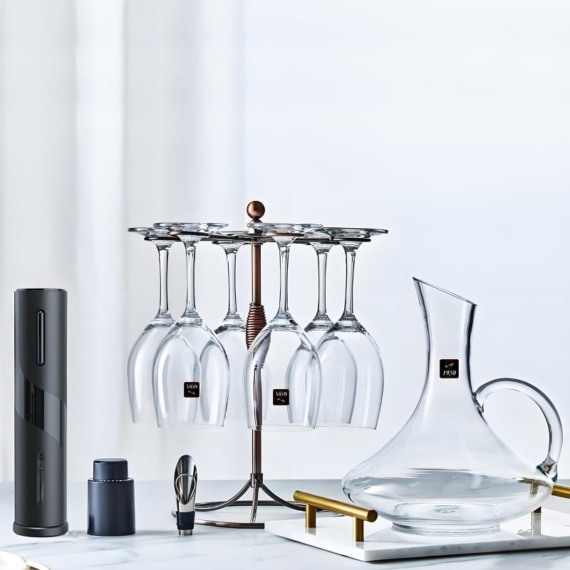 GeLive Bronze Wine Glass Holder Stand, Antiqued Countertop Freestanding Stemware Drying Rack, Artistic Tabletop Glass Display Hanger With 6 Hooks for Home and Bar Storage - Image 2