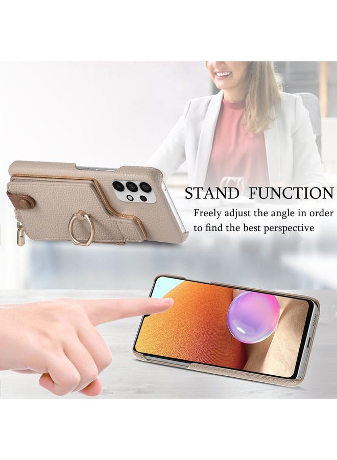 اس-توب جراب لهاتف Samsung Galaxy A32 4G مصنوع من جلد الليتشي مع حافة زيتية وسحاب ومحفظة خلفية للهاتف - Image 5