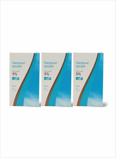 Dar Al Dawa Hairgrow 5% Minoxidil Solution 50 ML Effective Hair Regrowth Treatment (Pack of 3)