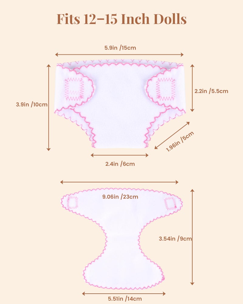 BABESIDE 6 Pcs Baby Doll Diapers for 12-15 Inch Dolls, Reusable & Washable Doll Underwear Fits Baby Dolls, Pretend Play Accessories for Girls - Image 3