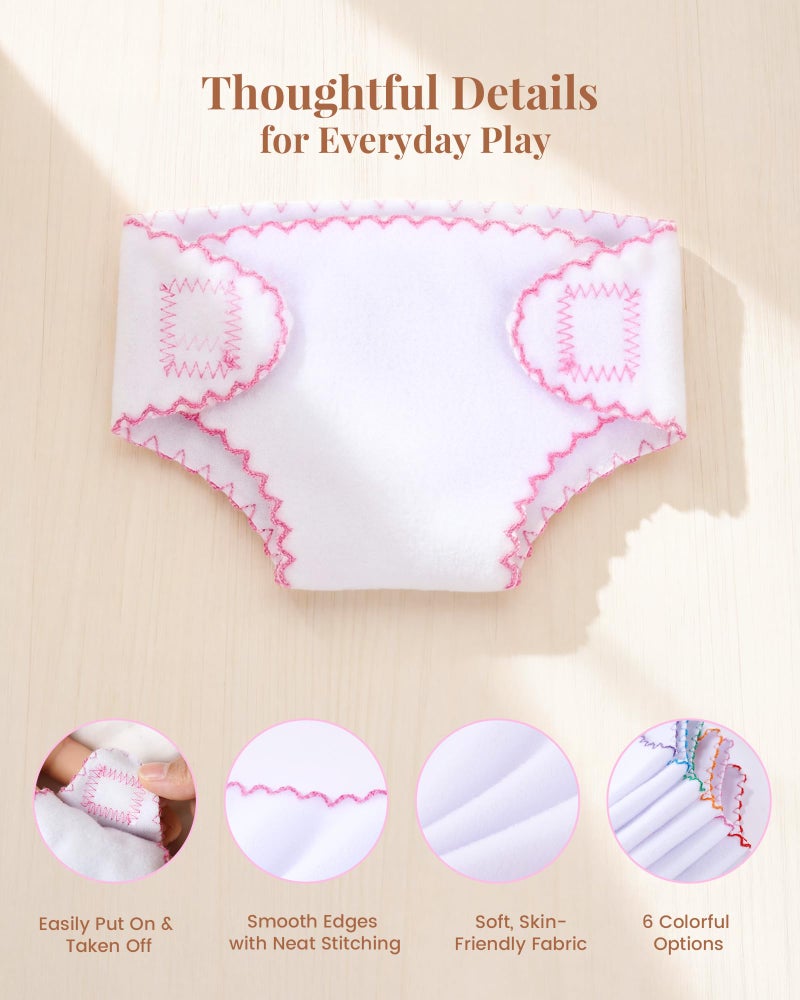 BABESIDE 6 Pcs Baby Doll Diapers for 12-15 Inch Dolls, Reusable & Washable Doll Underwear Fits Baby Dolls, Pretend Play Accessories for Girls - Image 4