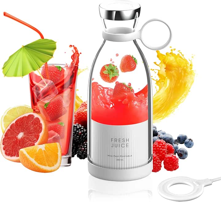 ACUYE Portable blender smoothie maker, 350ml fresh juice mini blender bottle with usb fast charging, multifunctional milkshake juice smoothie bottle for gym, office, baby food, travel (white)