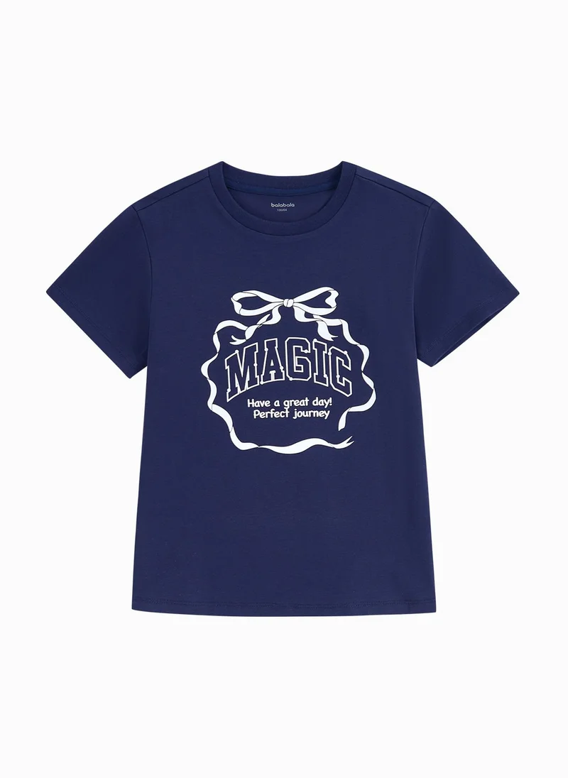Balabala Kids Girl Round V-Neck Short-Sleeved T-Shirt