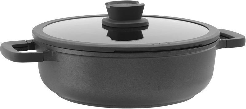 BergHOFF Leo Stone+ Nonstick Ceramic 11in Saute Pan 5qt. With Glass Lid, Recycled Aluminum, CeraGreen, Non-toxic, Stay-cool Handle, Silicone Cover Spoon Rest, Induction Pan - Image 1