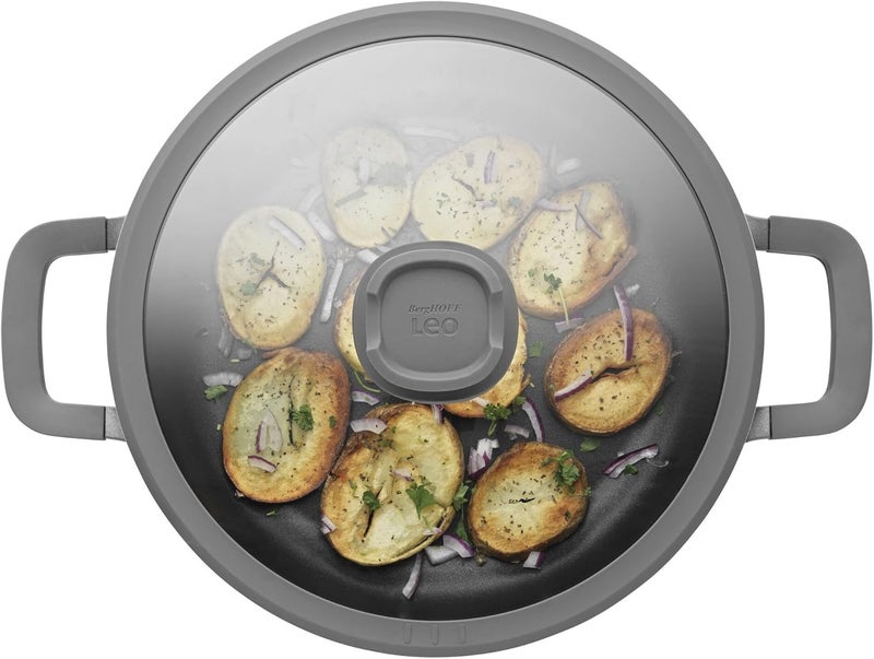 BergHOFF Leo Stone+ Nonstick Ceramic 11in Saute Pan 5qt. With Glass Lid, Recycled Aluminum, CeraGreen, Non-toxic, Stay-cool Handle, Silicone Cover Spoon Rest, Induction Pan - Image 2