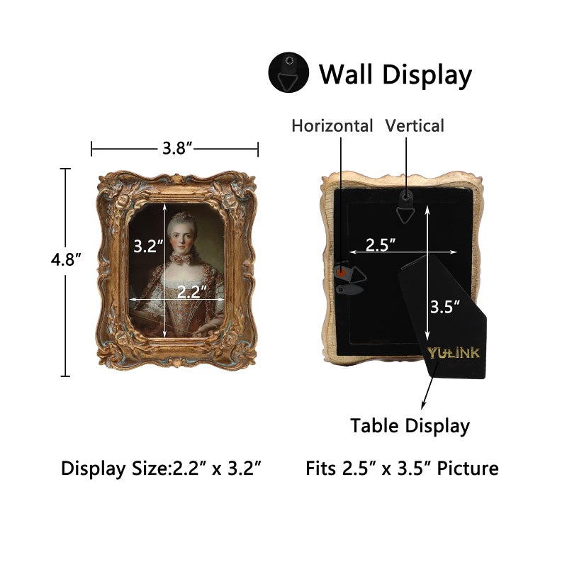 YULINK 2.5x3.5 Small Vintage Picture Frame  Mini Antique Ornate Bronze Gold Photo Frame  for Tabletop and Wall Display  Decorative Retro Home Decor  Old Fashioned Photo Gallery Art - Image 5