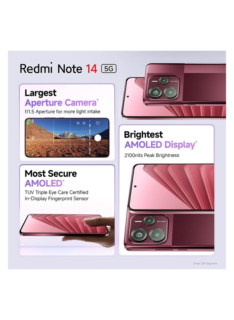 Xiaomi Redmi Note 14 5G (Crimson Art, 8GB RAM 256GB Storage) | Global Debut MTK Dimensity 7025 Ultra | 2100 nits Segment Brightest 120Hz AMOLED | 50MP Sony LYT 600 OIS+EIS Triple Camera - Image 2