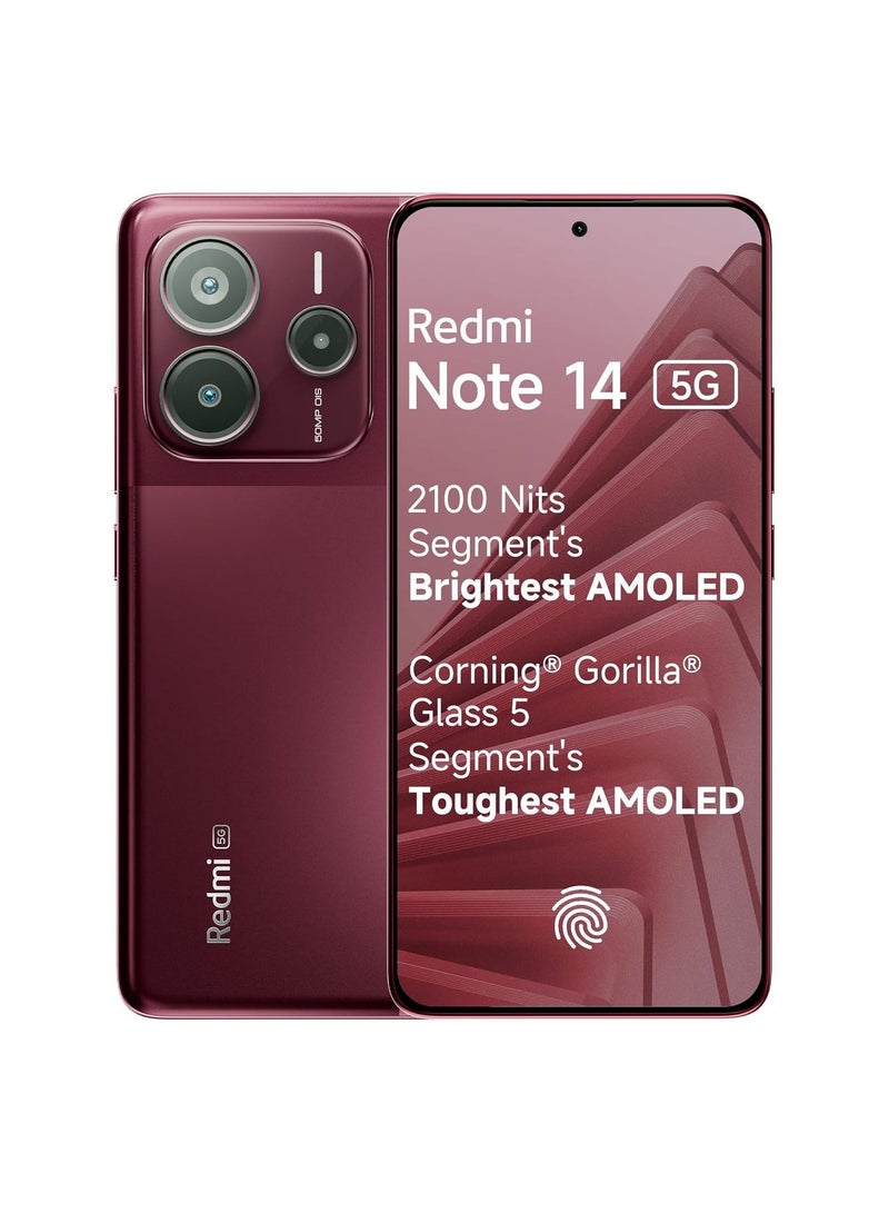 Xiaomi Redmi Note 14 5G (Crimson Art, 8GB RAM 256GB Storage) | Global Debut MTK Dimensity 7025 Ultra | 2100 nits Segment Brightest 120Hz AMOLED | 50MP Sony LYT 600 OIS+EIS Triple Camera - Image 1
