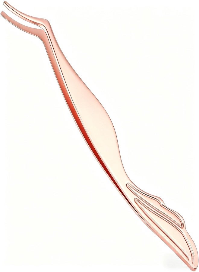 JYHi Eyelash Tweezers for Lash Extensions With Curved Tail Design Eyelash Applicator Tool Stainless Steel Lash Curler Ergonomic Easy Grip Handle Lash Tweezers Rose Gold - Image 1