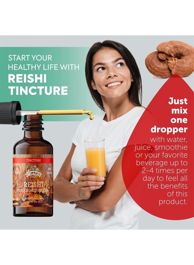 FLORIDA HERBS Reishi Tincture, Organic Reishi Mushroom Extract (Ganoderma Lucidum) Dried Mushrooms Supplement, Non-GMO in Cold-Pressed Organic Vegetable Glycerin 700 mg, 2 oz (60 ml)  - Image 2