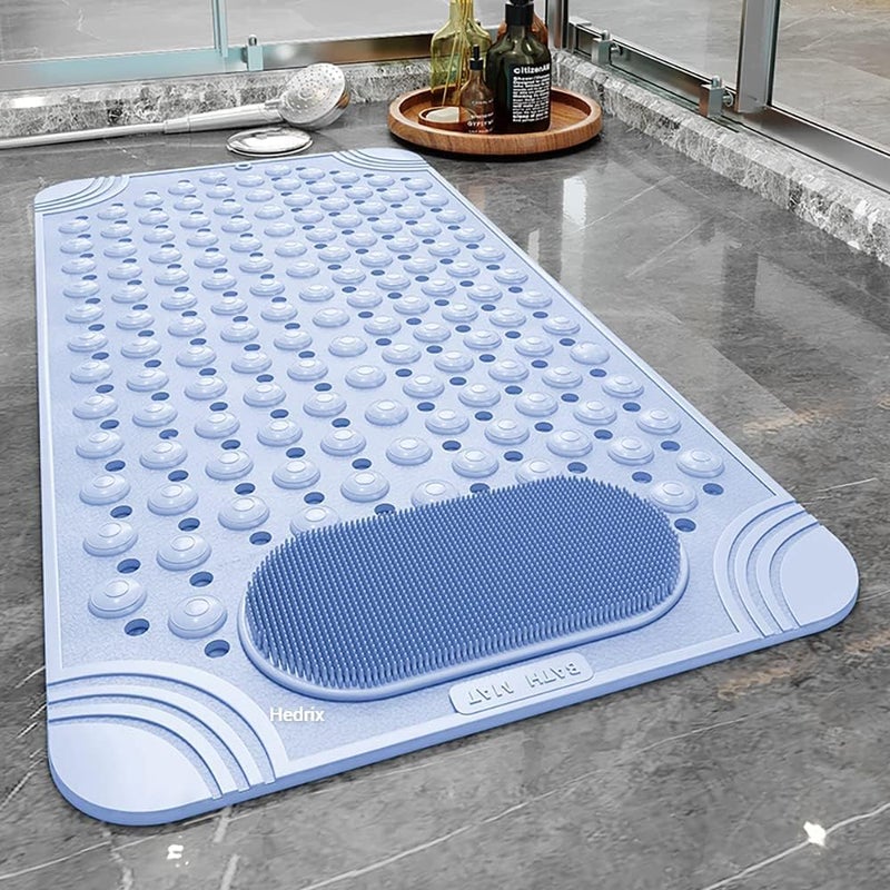 Cuzenal Shower Mat Non Slip - Bath Mat with a Drain Hole and Suction Cups to Keep Floor Clean, Shower Foot Scrubber Massage Mat (69 x 36, Light Blue) (Blue) - Image 1