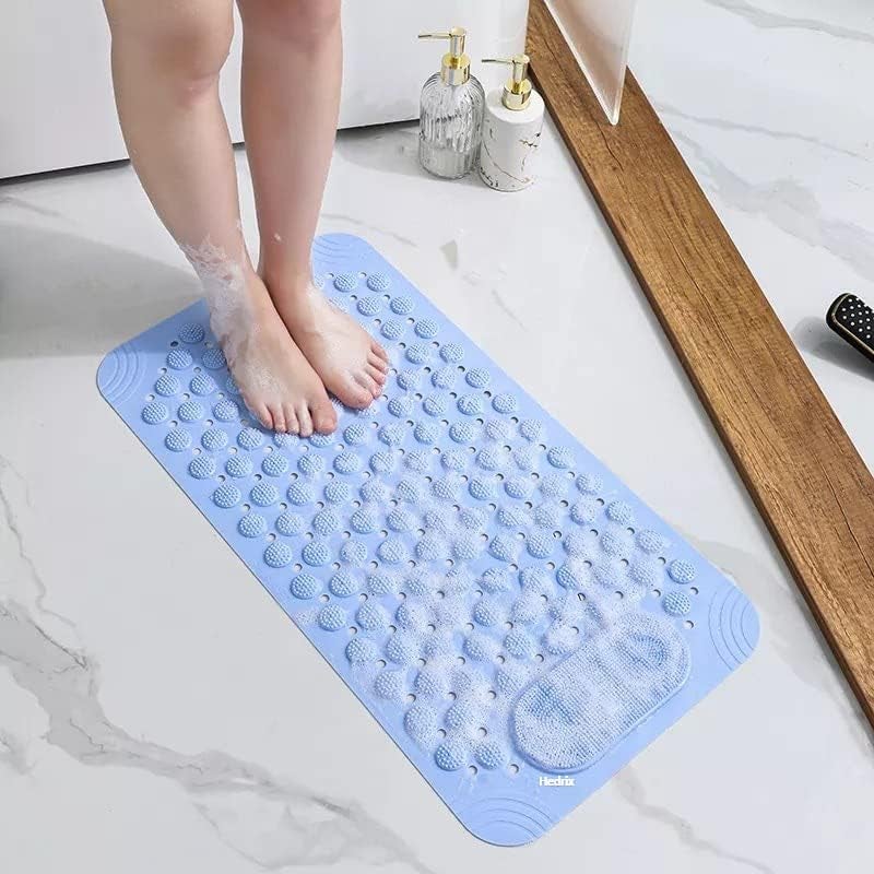 Cuzenal Shower Mat Non Slip - Bath Mat with a Drain Hole and Suction Cups to Keep Floor Clean, Shower Foot Scrubber Massage Mat (69 x 36, Light Blue) (Blue) - Image 2