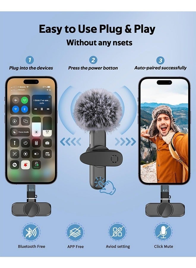 Bukela Wireless Lavalier Microphone, Plug-Play Mini Mic with Noise Reduction, 2 USB-C Microphone for iPhone 15 iPad Android Phone PC and Laptop Video Recording Interview Vlogging - Image 4