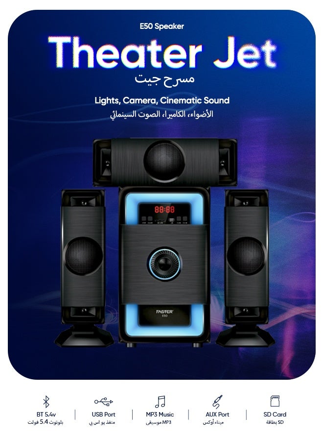 فاستر نظام مكبر صوت E50 3.1 قناة - مضخم صوت 70 واط هاي فاي ستيريو منزلي، مكبرات صوت متعددة الوسائط بلوتوث 5.4 مسرح منزلي مع جهاز تحكم عن بعد، USB، AUX، بطاقة SD، راديو FM - نظام ستيريو منزلي صغير الحجم - Image 2