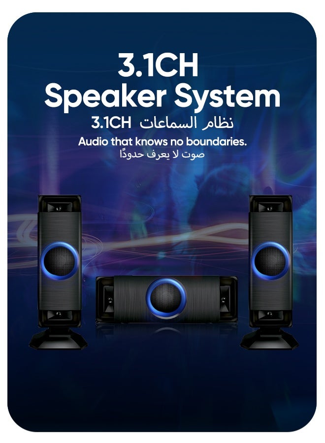 فاستر نظام مكبر صوت E50 3.1 قناة - مضخم صوت 70 واط هاي فاي ستيريو منزلي، مكبرات صوت متعددة الوسائط بلوتوث 5.4 مسرح منزلي مع جهاز تحكم عن بعد، USB، AUX، بطاقة SD، راديو FM - نظام ستيريو منزلي صغير الحجم - Image 3