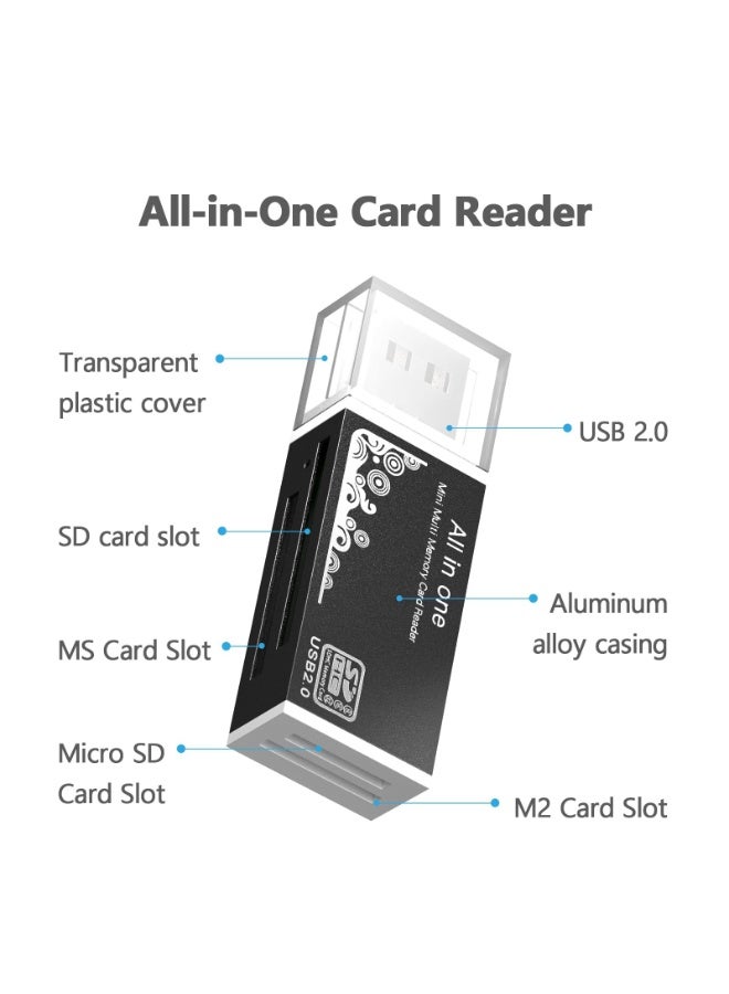 fantasize قارئ بطاقة Micro SD USB 2.0، محول USB 4 في 1 بـ 4 فتحات لـ MS Duo/Pro، M2، SDXC، SDHC، MMC، RS-MMC، Micro SDXC، Micro SDHC وTF، متوافق مع WIN XP 7 8 10 11، ماك، لينوكس، فيستا - Image 3